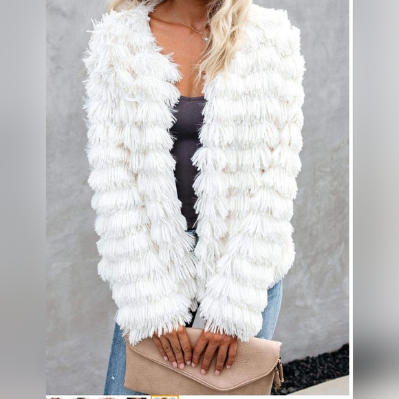 Womens Open Front Faux Fur Cardigan Vintage Parka Shaggy Jacket CoatWomens large - Picture 4 of 8